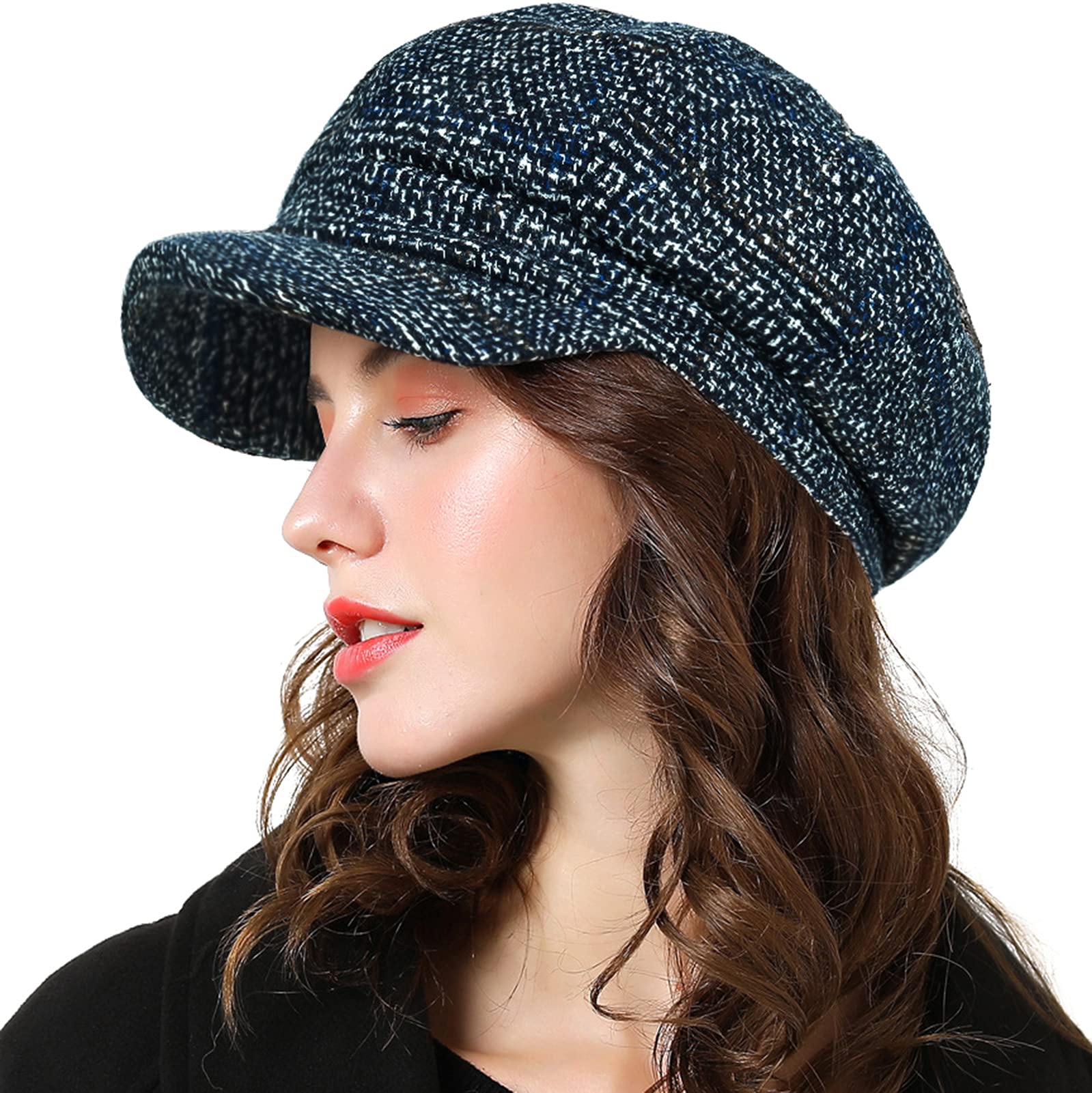 Womens Newsboy Cap, Hat with Visor Cabbie Fiddler Spring Summer Octagonal Paperboy Hat Girls Gift