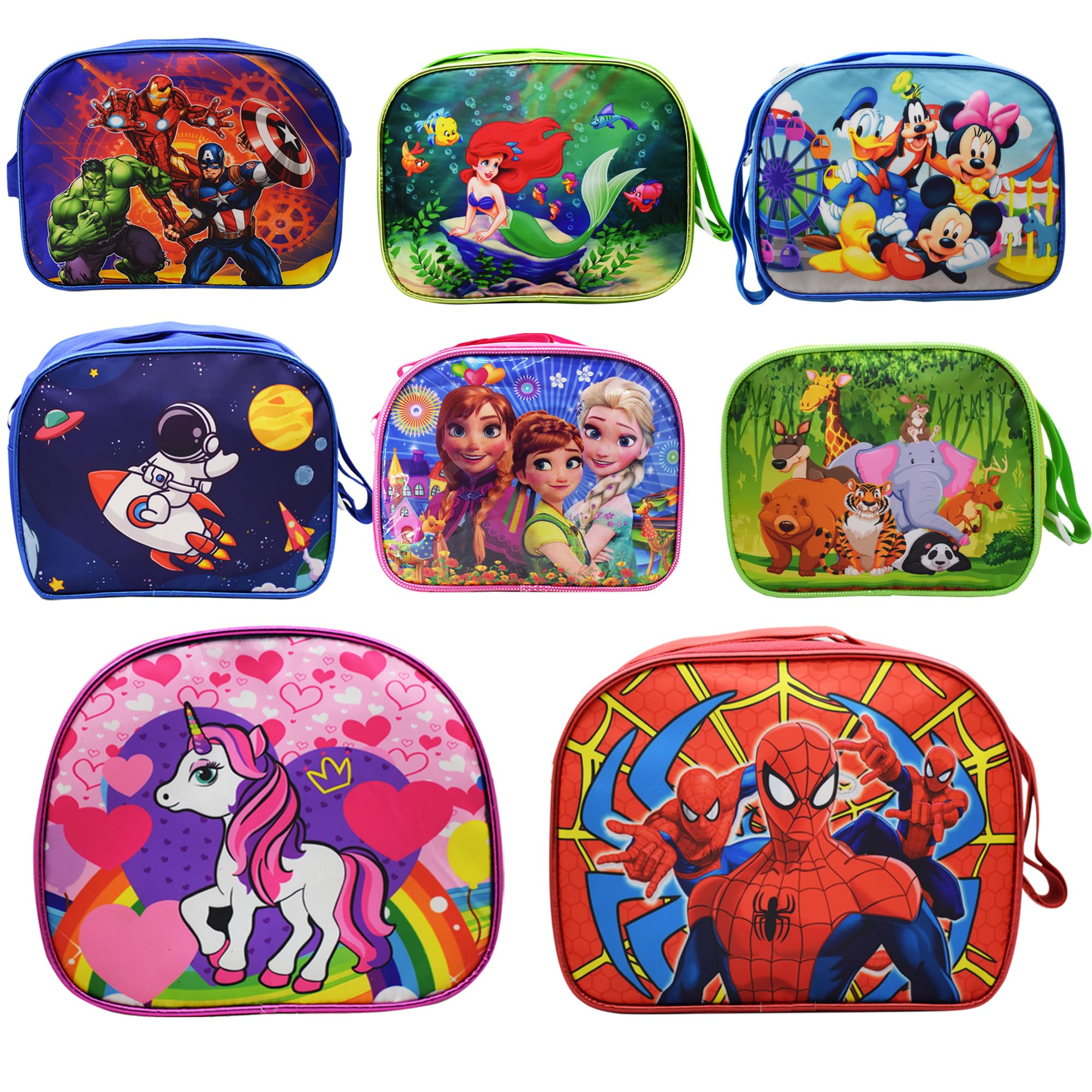 Asera Polycotton 8 Pcs Birthday Return Gifts Sling Bag/Picnic Bag Different Design Cartoon Theme Bag For Kids, Multicolor