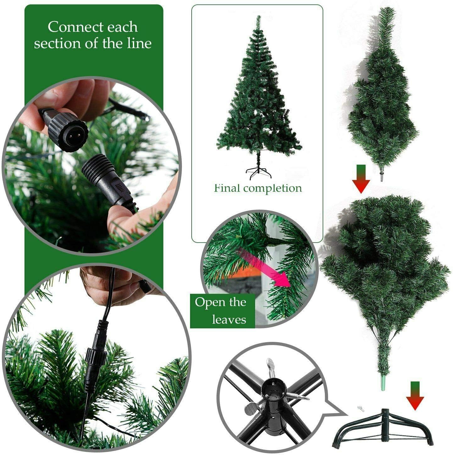 12ft/360cm Prelite Künstlichen Weihnachtsbaum Alaskan Pine Grün 2800 Spitzen Xmas Home Dekorationen 3.6m, 640 Weiße LEDs Metallständer