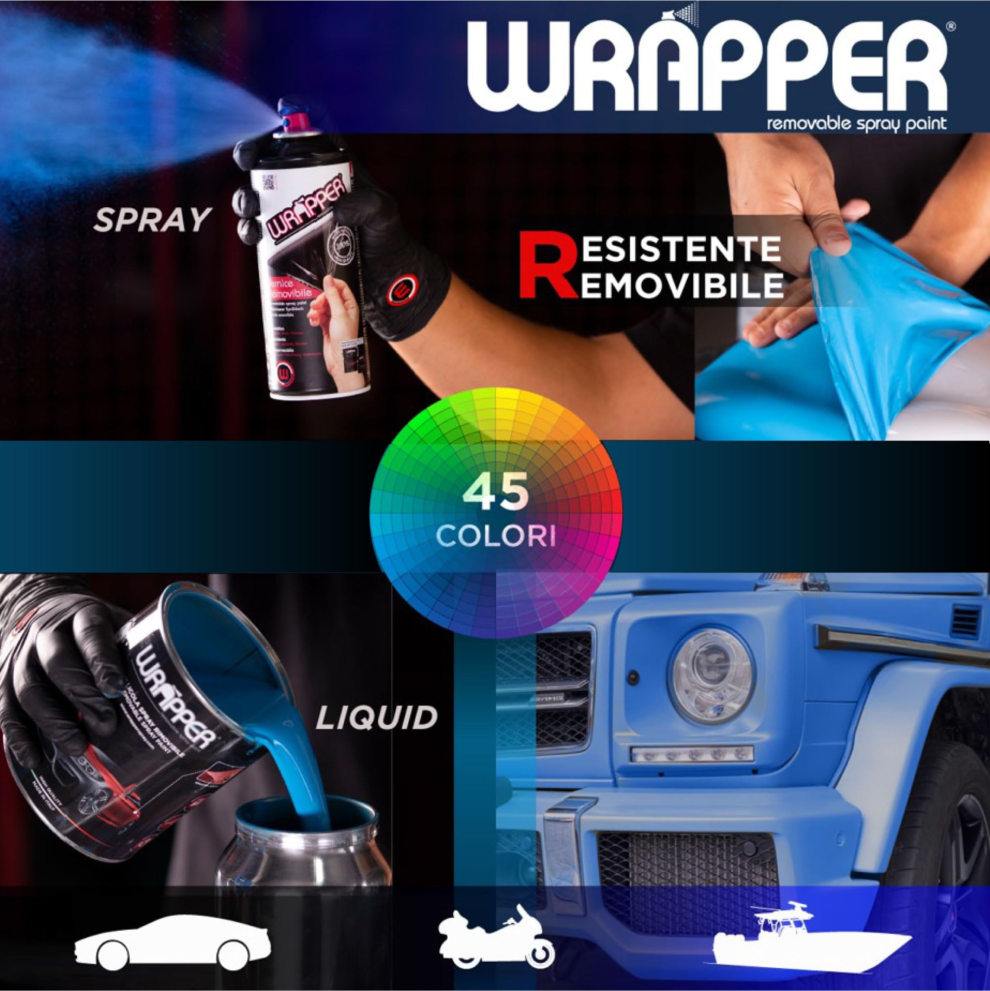 4R Quattroerre.it 16450 Wrapper Spray Nero Metallizzato Vernice Removibile Pellicola Spray Protettiva UV Anti-Graffio Wrapping Liquido Made in Italy