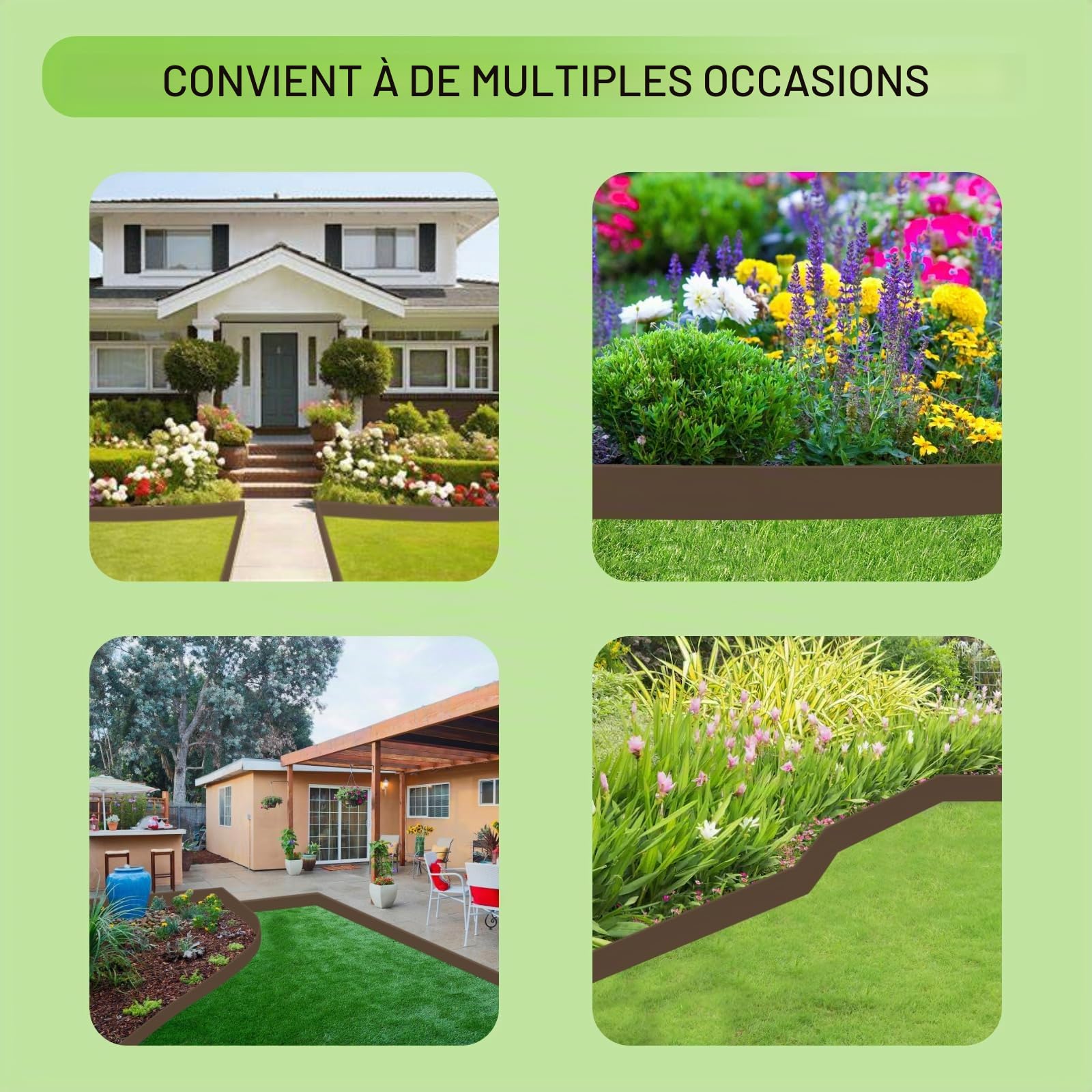 Bordure de Jardin Flexible 10 mètres Hauteur 10cm Bordure Jardin Exterieur avec 30 Piquets d’ancrage (Marron)