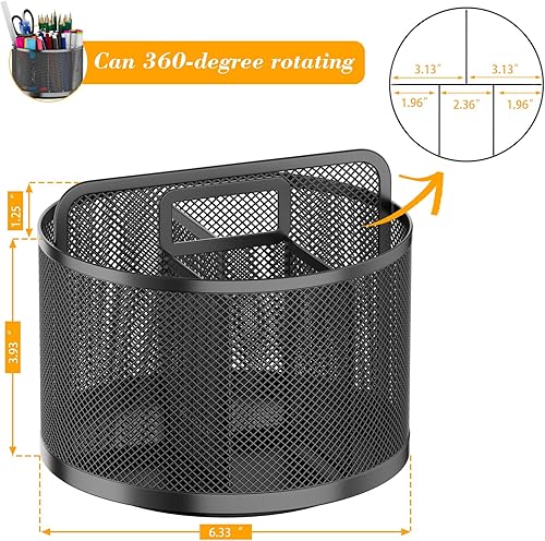 Miniatura 2 de LUCYCAZ Portalápices de metal giratorio de 360 grados para escritorio, vaso giratorio con 5 ranuras, organizador de bolígrafos de escritorio de