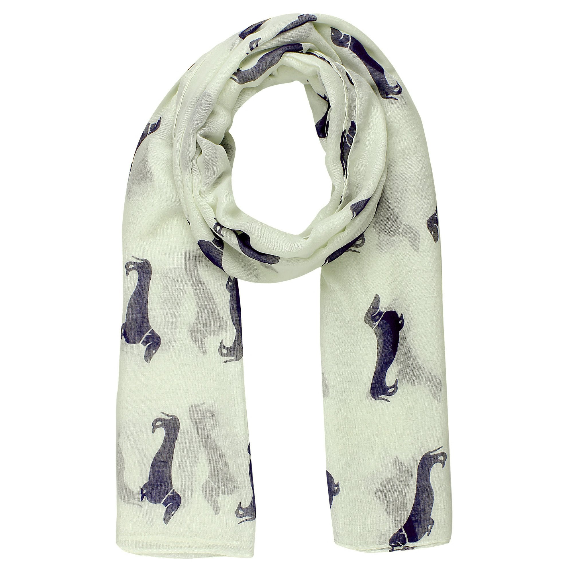 World Of Shawls Women's Ivory Cream Dachshund Sausage Dog Print Girls Scarf Shawl Wrap Oversize (Ivory-Cream)