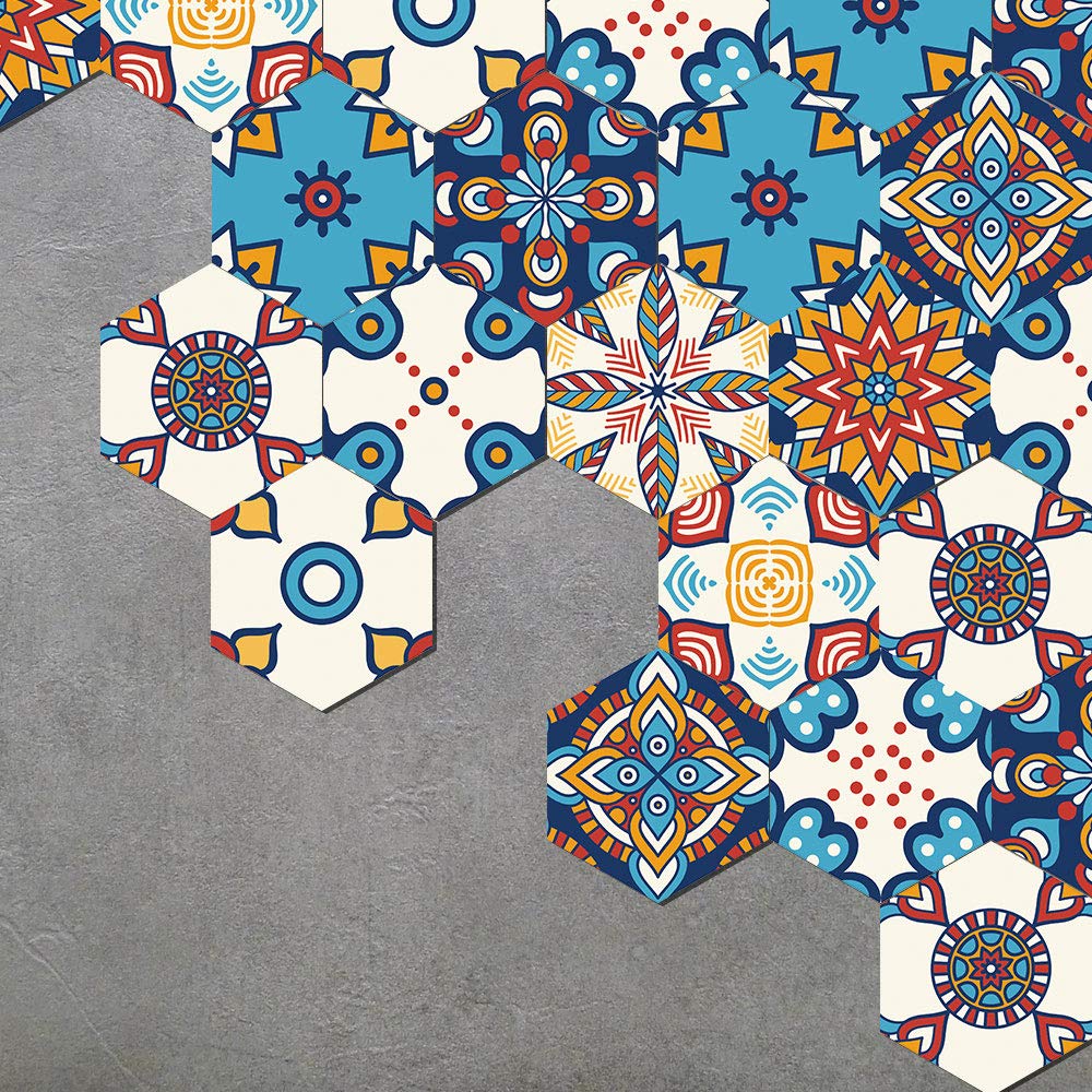 Alwayspon Vinyl Tiles Floor Sticker, Anti-Slip Waterproof Hexagon Kitchen Bathroom Balcony Floor Tiles Decals, Peel and Stick Self-Adhesive Wall Sticker, 7.87x9.05 x 30Pcs Set
