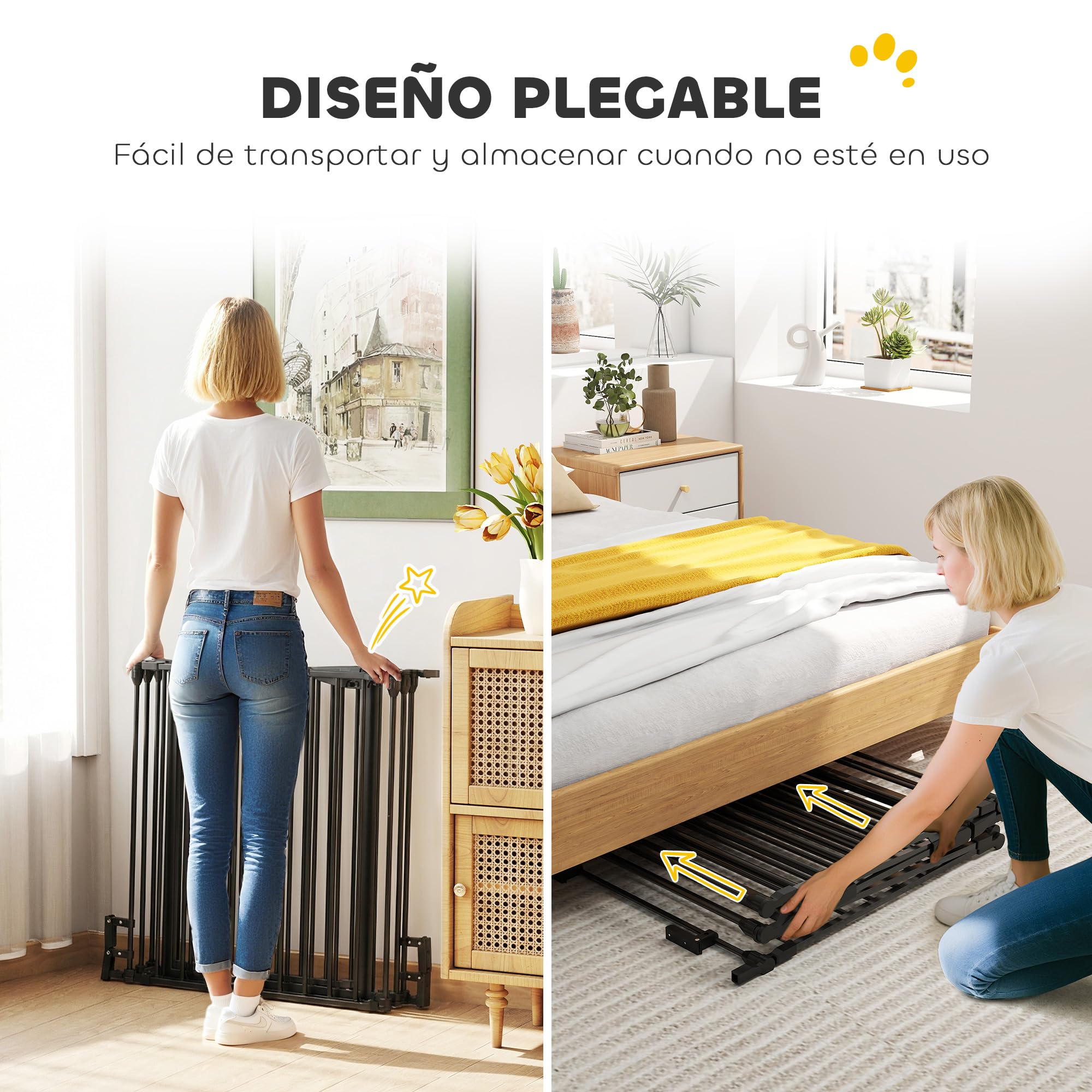 PawHut Barrera para Perros Plegable 300x74,5 cm Valla para Mascotas de 5 Paneles con Cierre Automático Barrera de Seguridad para Escalera Pasillo Negro