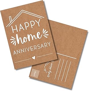 Lashicorn Happy Home Anniversary Postcards for Realtors | 25 pk 4 x 6” inches Client Mailing Cards on Kraft background Neighbor One Year Real Estate Agent Send to Clients Notecard