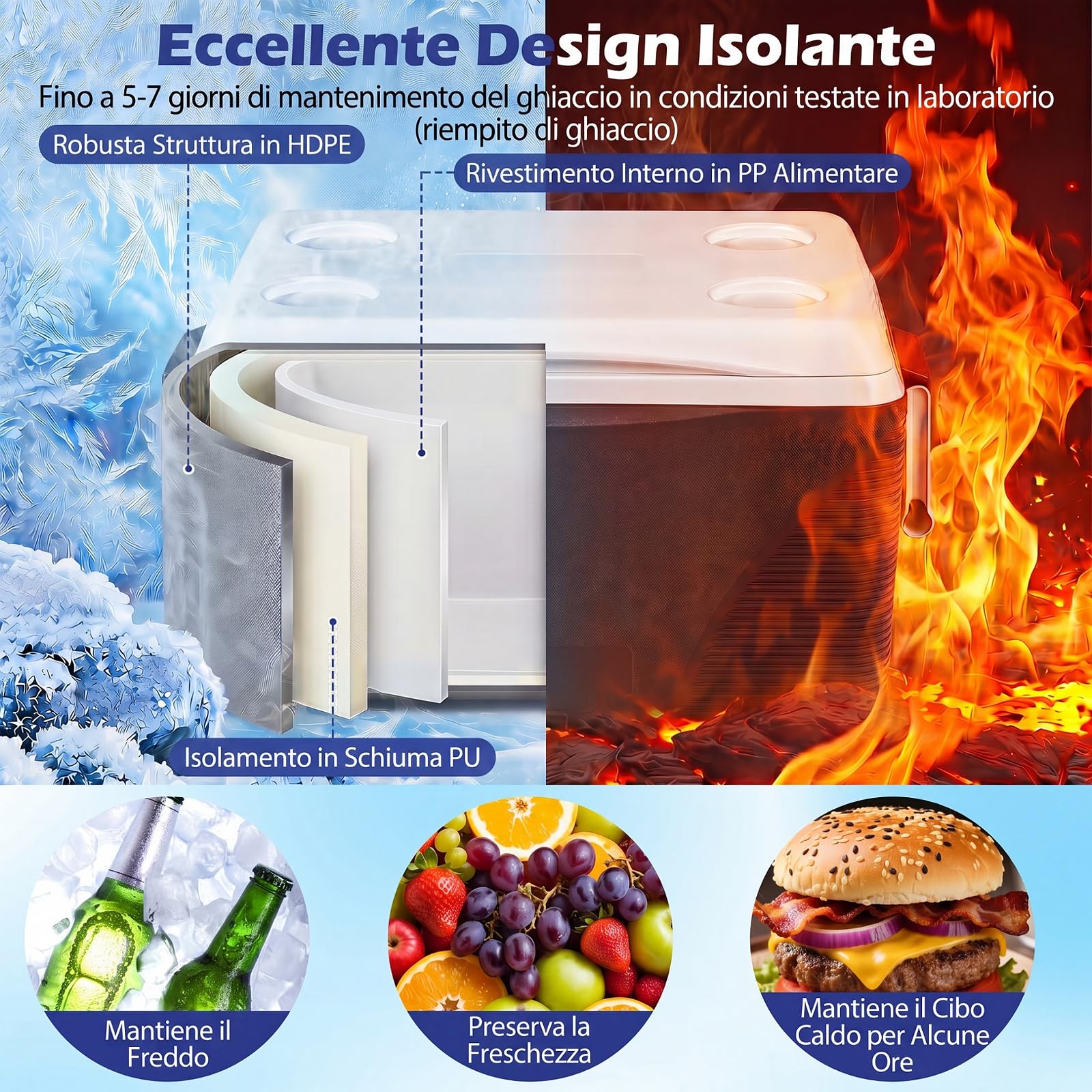 COSTWAY Frigo Portatile 41 L, Frigorifero Termico con Manici, Coperchio e Portabicchieri, Ghiacciaia Impermeabile per Cibi e Bevande, Raffreddamento e Riscaldamento per Campeggio, Picnic e Viaggio