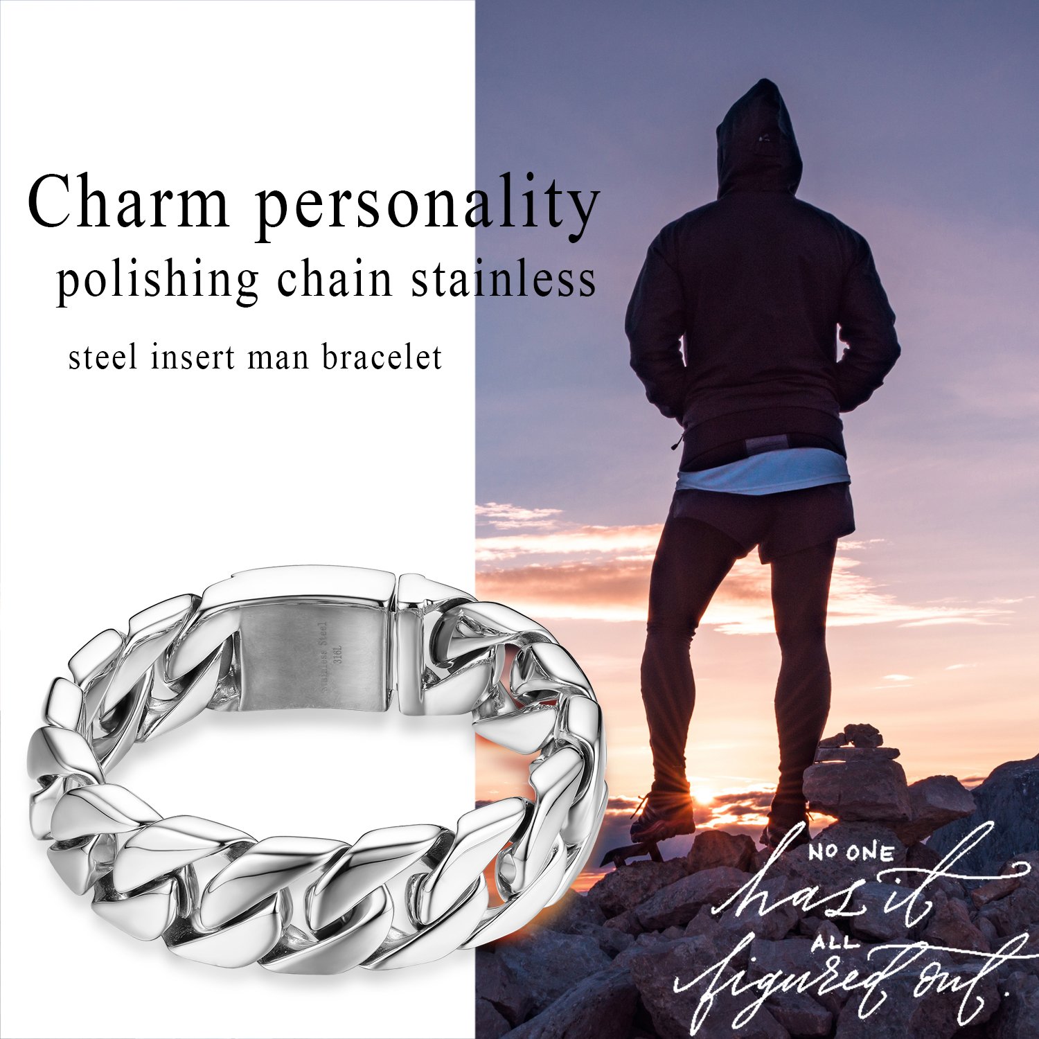 JewelryWe Gioielli Braccialetto da Uomo in Acciaio Inossidabile, Catena Colore Argento 24mm, 30mm(con Borsa Regalo)