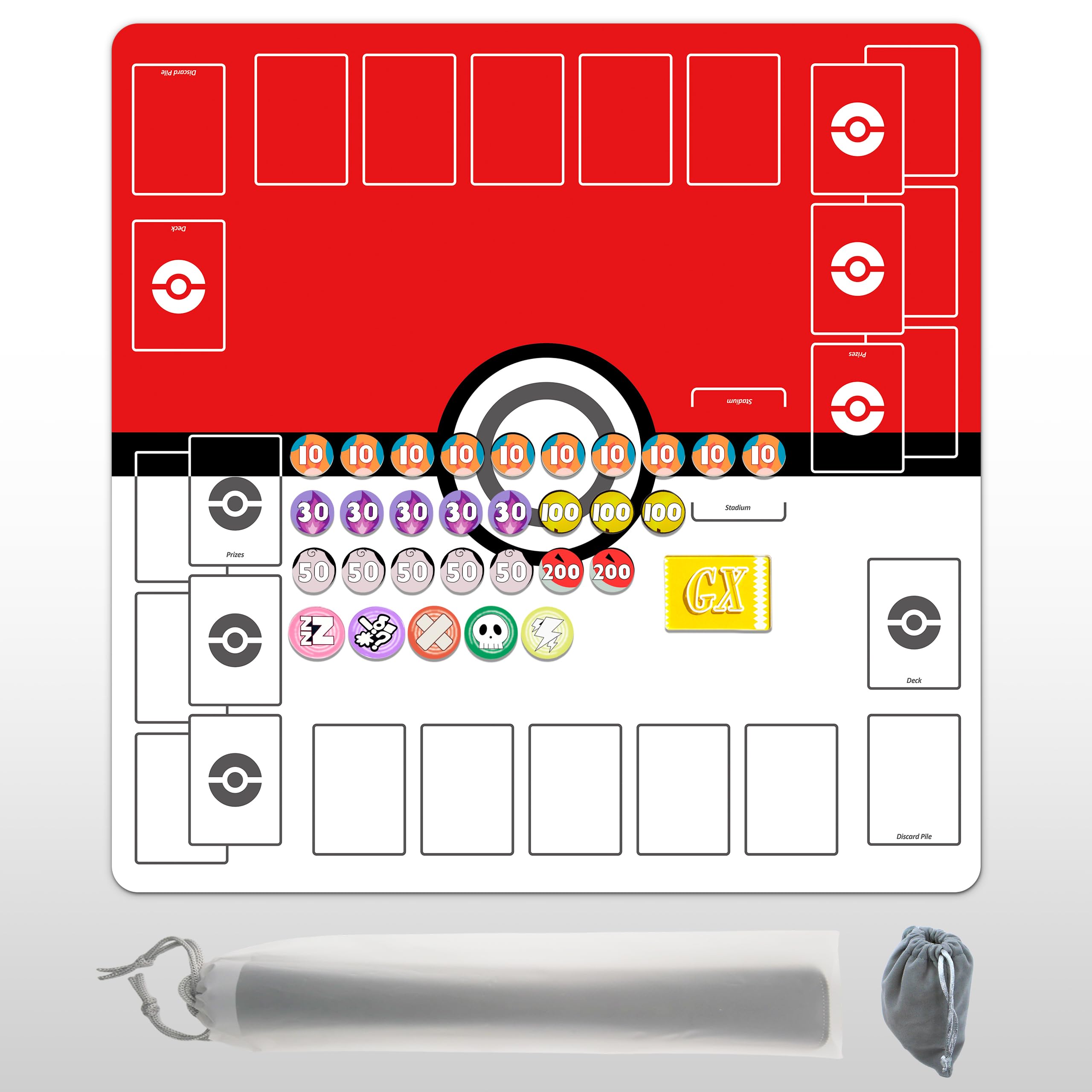 Playmat for Trading Card Game – 2-Player Trainer Mat with 31 Damage Counters and Professional Storage Bag