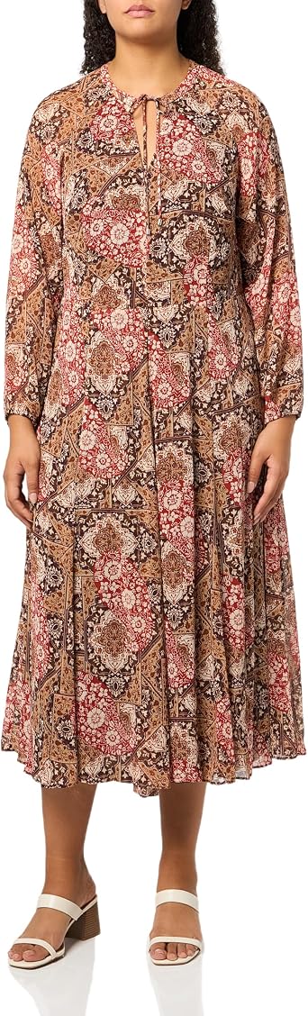 Tommy Hilfiger Womens Long Sleeve Tie Neck Chiffon Midi Dress