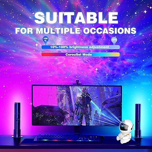 Miniatura 4 de Proyector de estrellas de astronauta, 8 modos de control remoto y luces LED ajustables de 270, temporizador (blanco original)