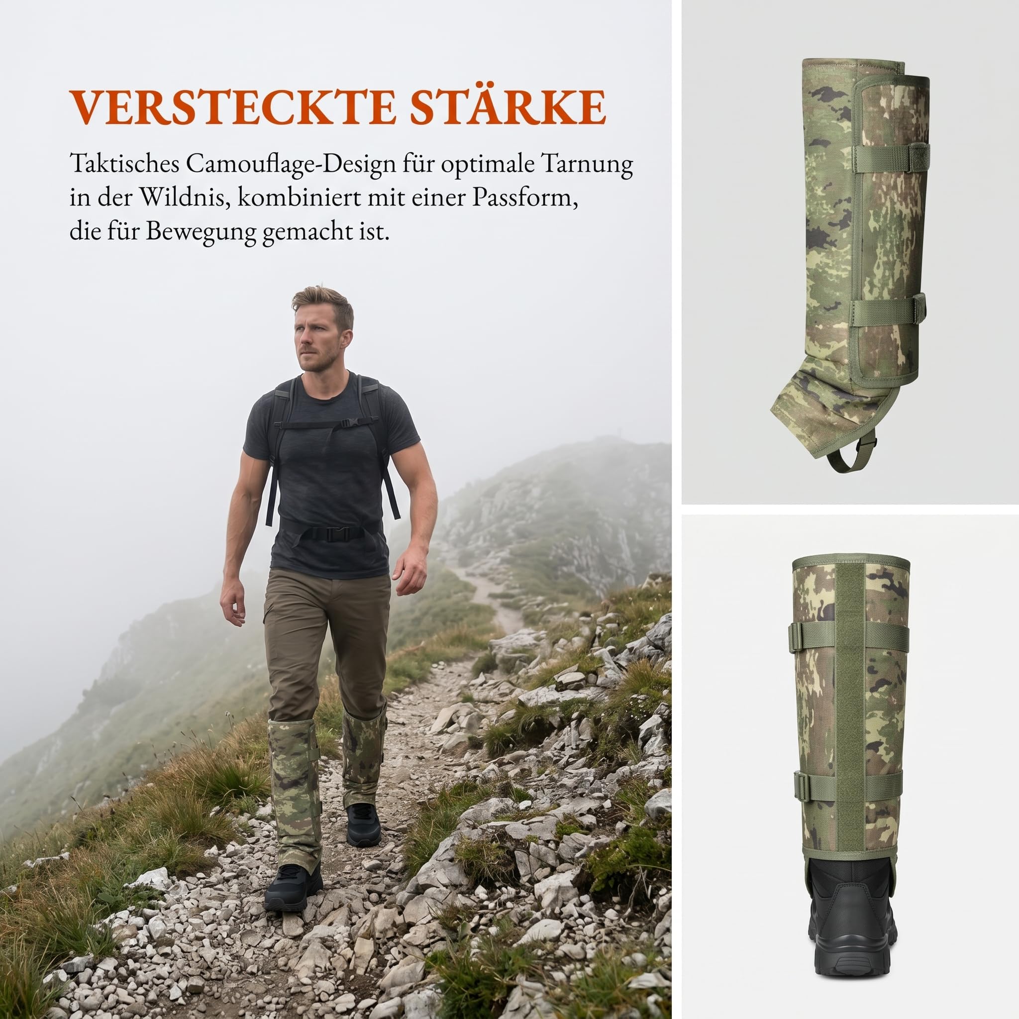 Retrowave Gamaschen Wandern Kurz, Outdoor Schutzgamaschen in Camouflage, Snake Bite Protection for Lower Legs, Schutz vor Dornen, Schlangen und Gestrüpp
