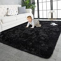 TWINNIS Super Soft Shaggy Rug 4x6 Ft Black - Fluffy Plush Anti-Skid Area Rug for Living Room, Bedroom, Kids Nursery