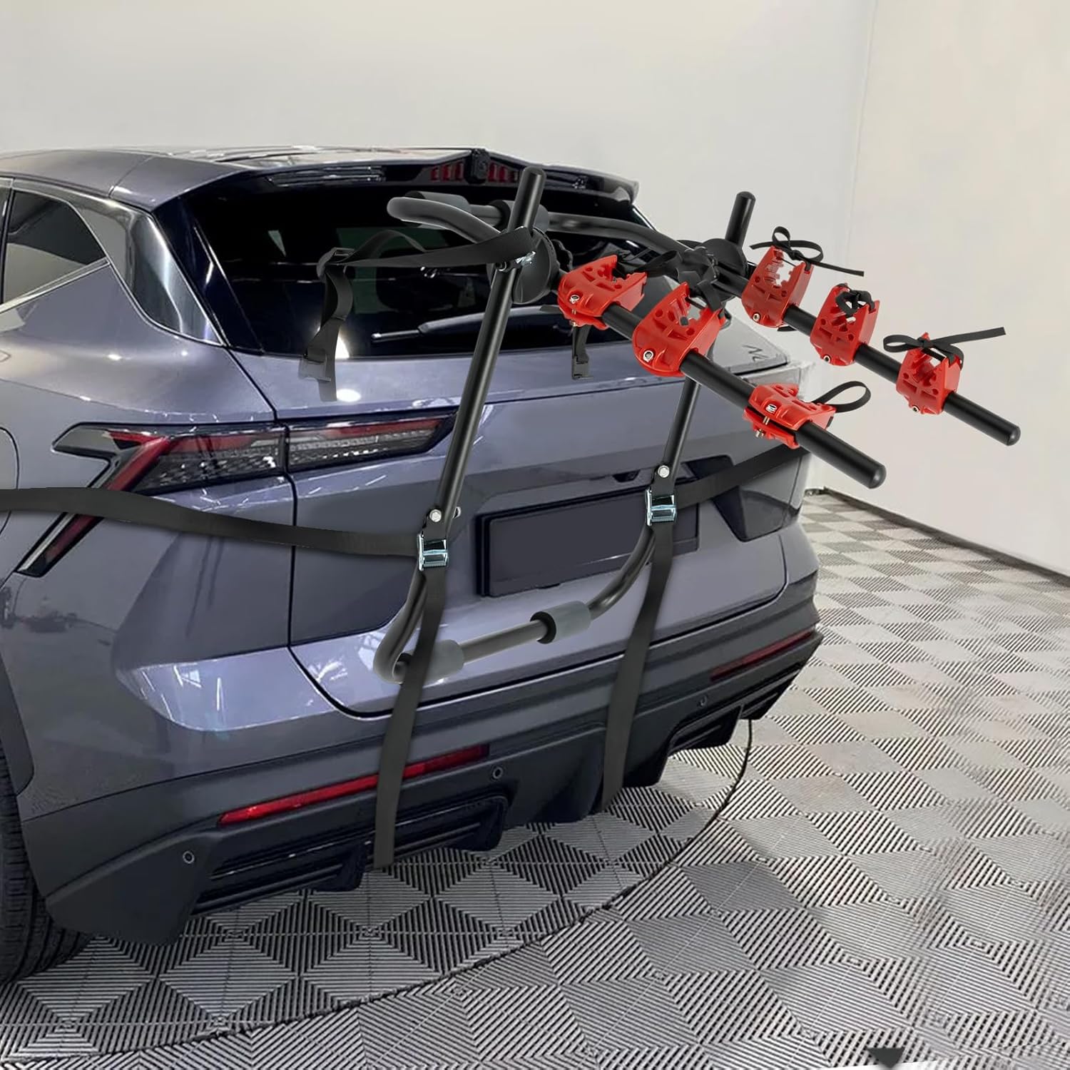 Bike Rack for Car,3-Bike Trunk Mount Rack Rear Bike Rack for SUV,Carbon Steel & Nylon Car 3-Bike Rack for Trunks/SUVs/Minivans