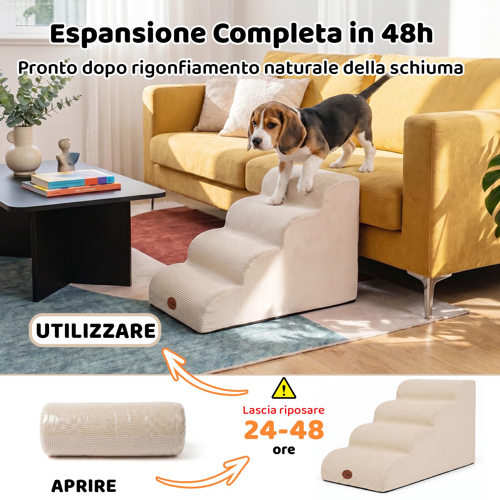 X XBEN Scala er Animali, Scale per Cani e Gatti Piccoli, Anziani e Feriti | 33D Schiuma ad Alta Densità, Pendenza Dolce, Fodera Lavabile, Aderenza, Antiscivolo, per Letto e Divano, 4 Gradini, 50 CM