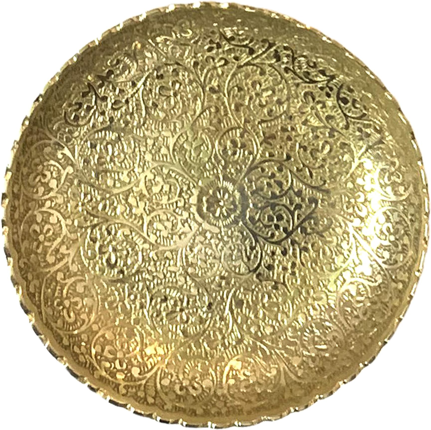 diollo Antique Golden Elegant Design Handmade Brass Plates, Small Size Dia. 11.5 x 11.5 cm