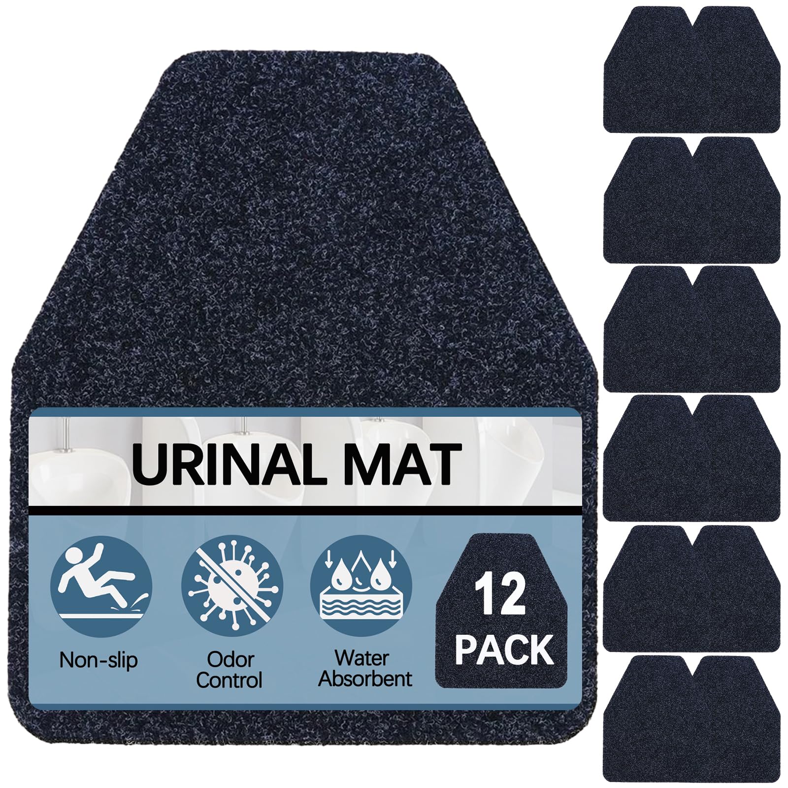 Basima Urinal Mat 12 Pack, Washable Reusable Rubber Urinal Floor Mat, Non-Slip Absorbent Odor Control for Men Bathroom Commercial Hotel School Gym Restroom, 17.5 x 20.5, Dark Gray