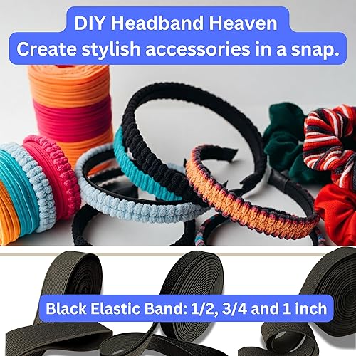 Miniatura 7 de Kawaii Easy Crafting Banda elástica negra de 34 pulgadas - 5 yardas, correas de costura de carrete elástico de punto de alta elasticidad para