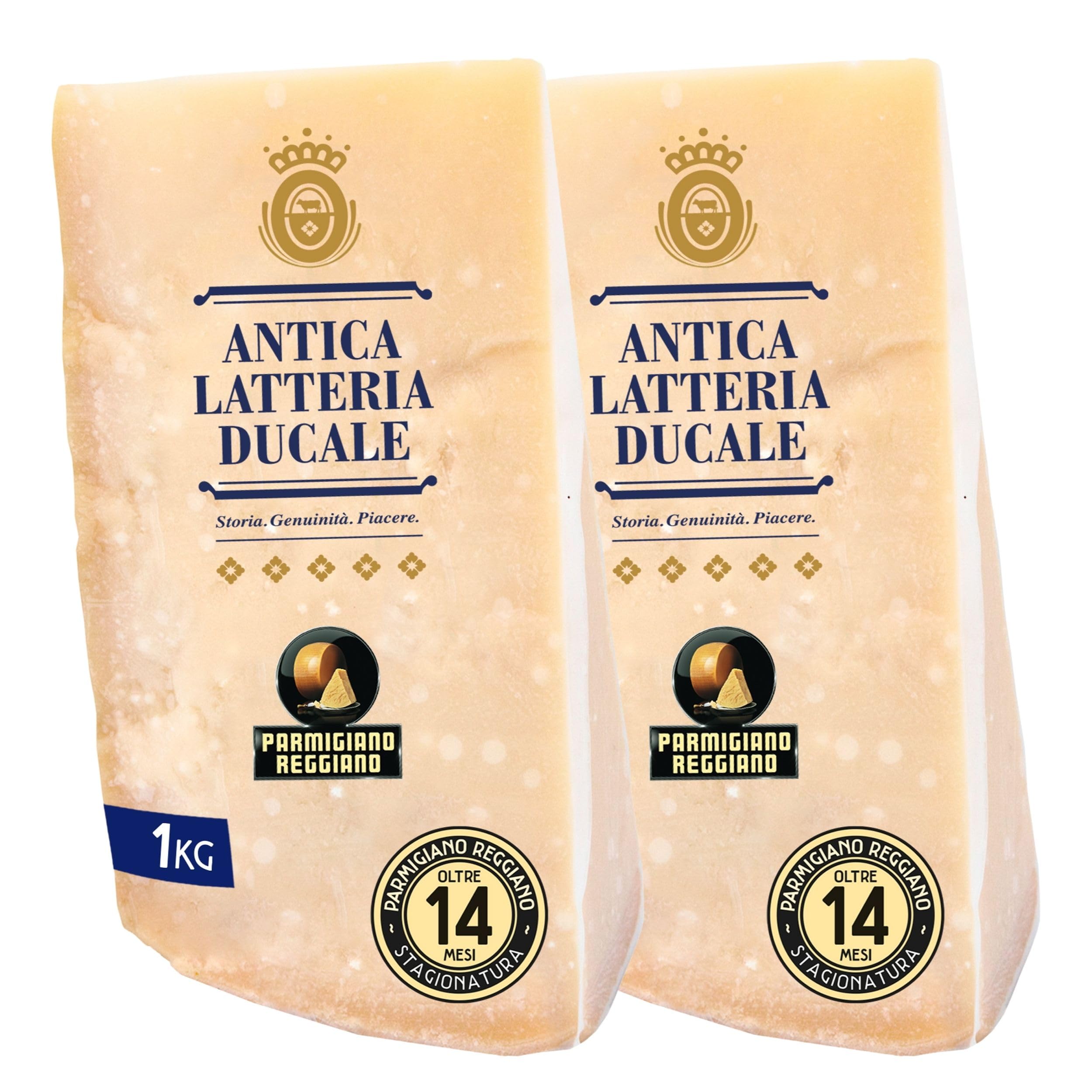 Parmigiano Reggiano Dop 14 mesi da Allevamento e Agricoltura Sostenibili - Premiata Produzione Artigianale dal 1949 - Formaggio Naturalmente Privo di Lattosio ANTICA LATTERIA DUCALE (1kg - 2pz)