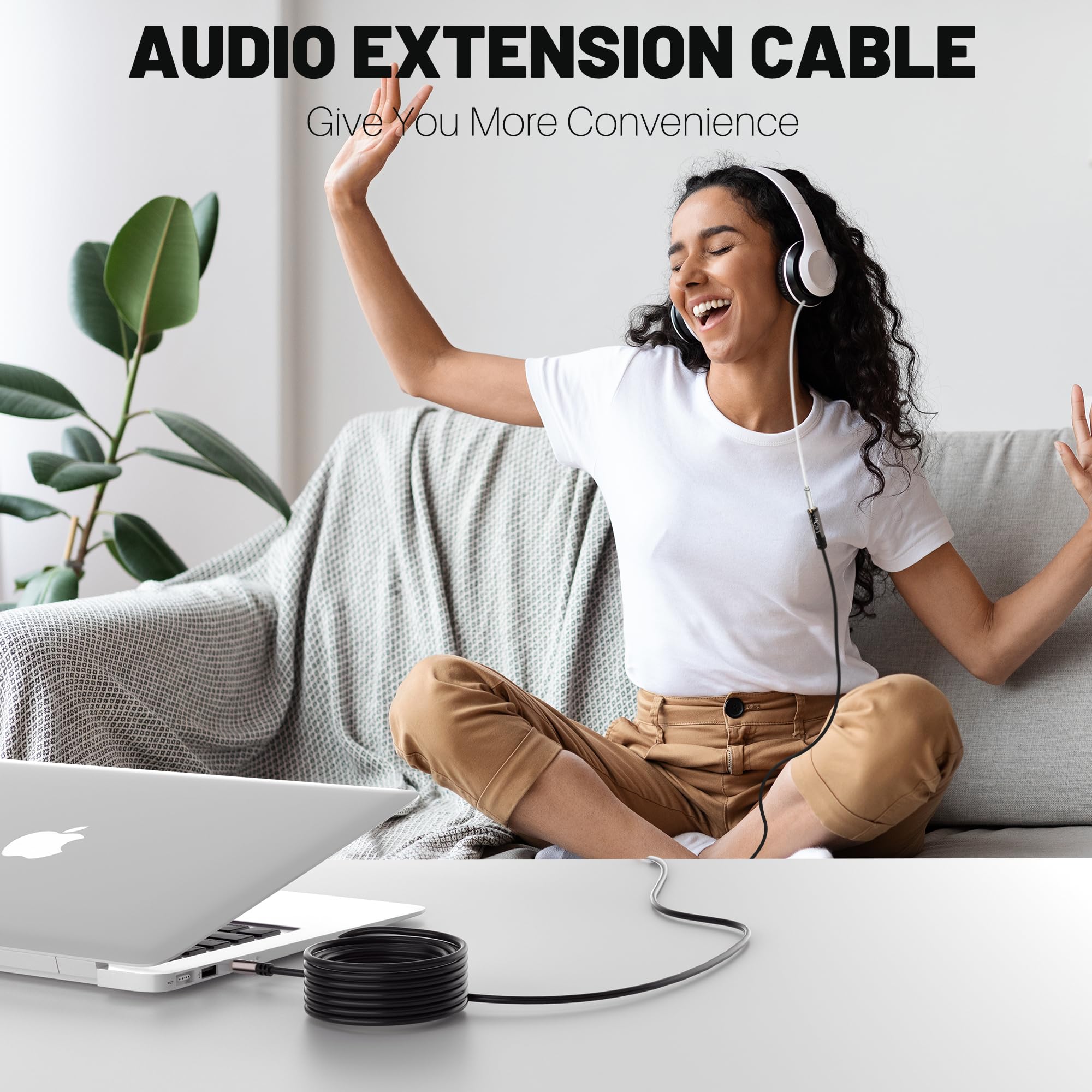 Przedłużacz jack 3,5 mm (10 metrów), stereo kabel audio z wtyczką na gniazdo, przedłużacz słuchawek, rdzeń OFC, czarny kabel (z 5 opaskami kablowymi)