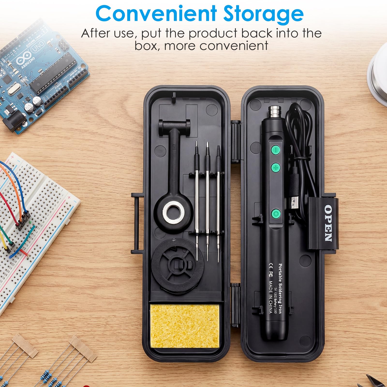 Fer à Souder sans Fil Kit - 1100mAh USB Rechargeable avec Port Type-C, Température Ajustable Numérique LCD Thermostatique pour Réparation Appareils Ménagers, DIY - Noir