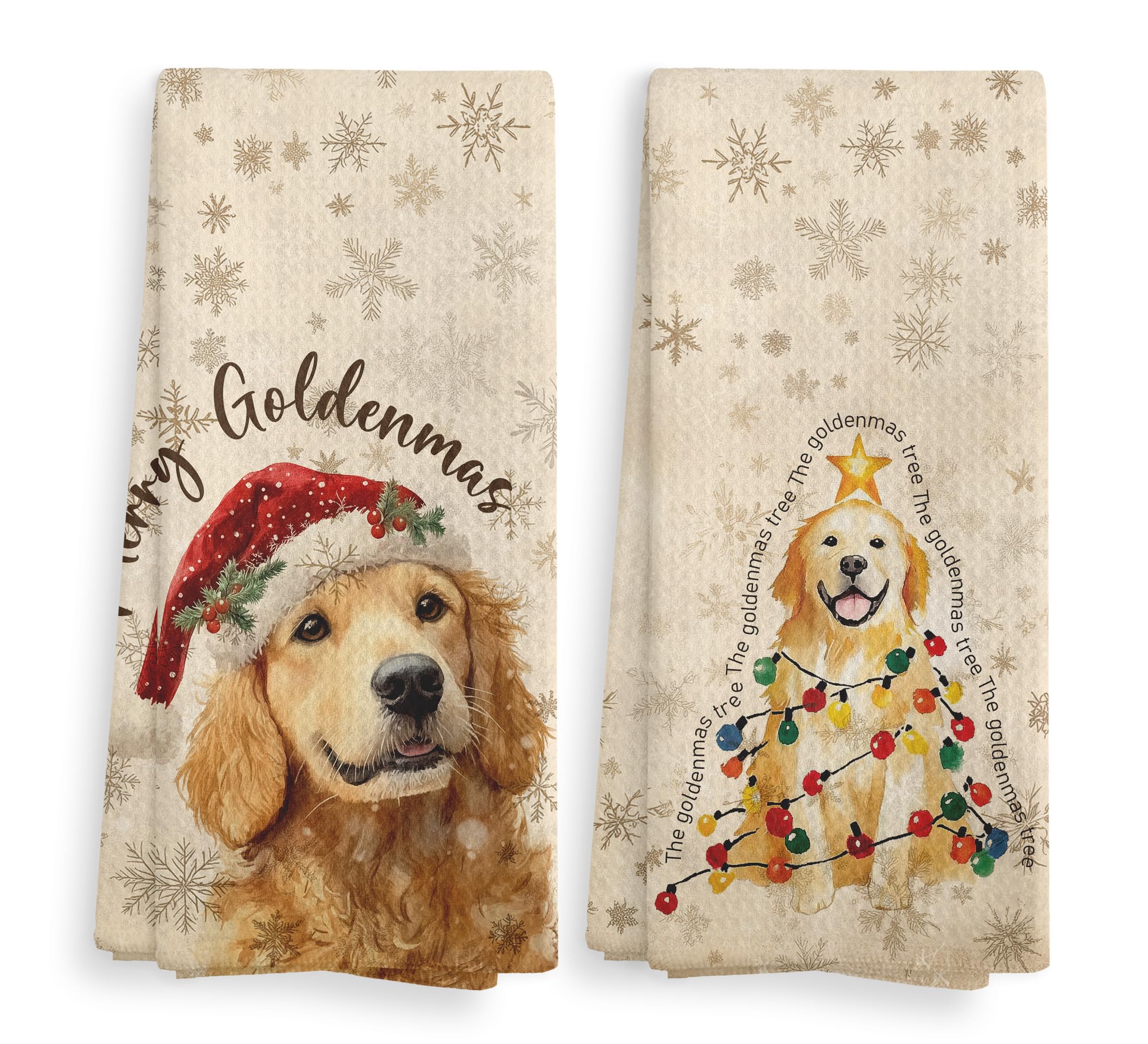 RTXLEZM Coastal Beach Golden Retriever Kitchen Towels - 16x24 Inch Waffle Weave Dish Towels, Dog Lover Gift