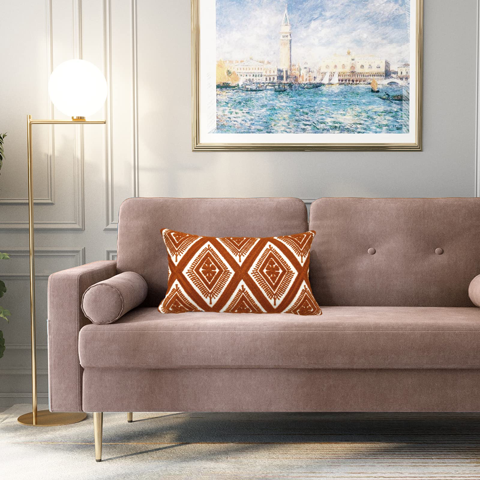Alysheer Haftowana dekoracyjna poszewka na poduszkę lędźwiową 30 cm x 50 cm, klasyczny boho geometryczny wzór haftowany bawełniana prostokątna poszewka na poduszkę na sofę kanapę salon sypialnia