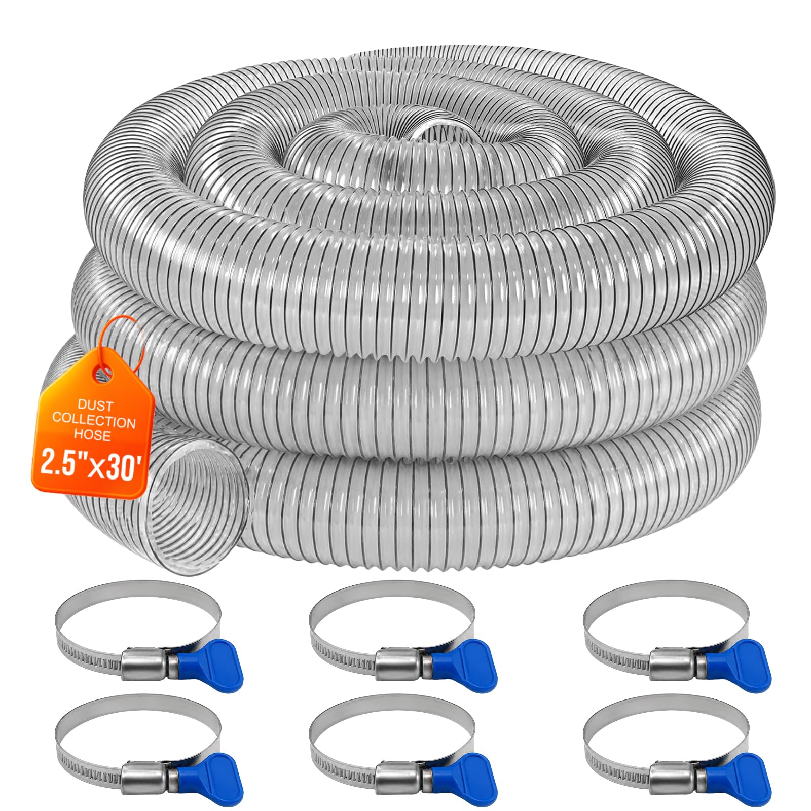 Qucship 2-1/2 inch x 30 foot clear PVC dust collection hose