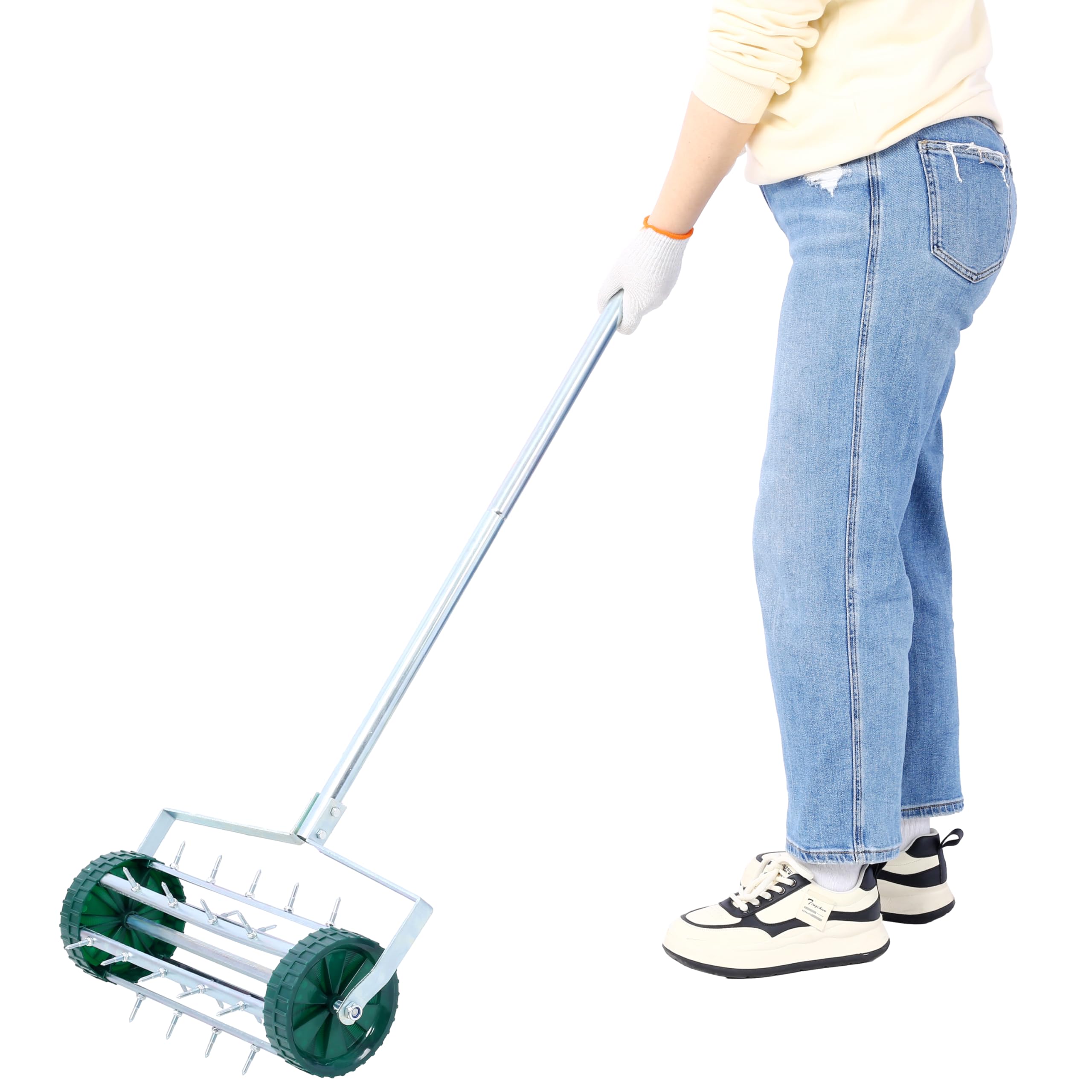 Lawn Aerator, Heavy Duty Rolling Lawn Aerator, Garden Yard Rotary Push Lawn Aeration with Steel Handle