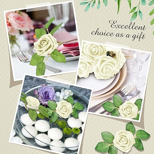 Miniatura 6 de Sherr 250 rosas artificiales de San Valentín a granel con tallo, rosas sintéticas para novia, centros de mesa de flores para bodas, fiestas,