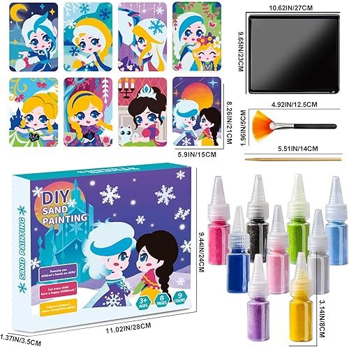 Miniatura 6 de Kits de arte de arena para niños, artes y manualidades para niños de 6 a 8 años, pintura de arena de colores, 8 hojas, imágenes de arte de arena de