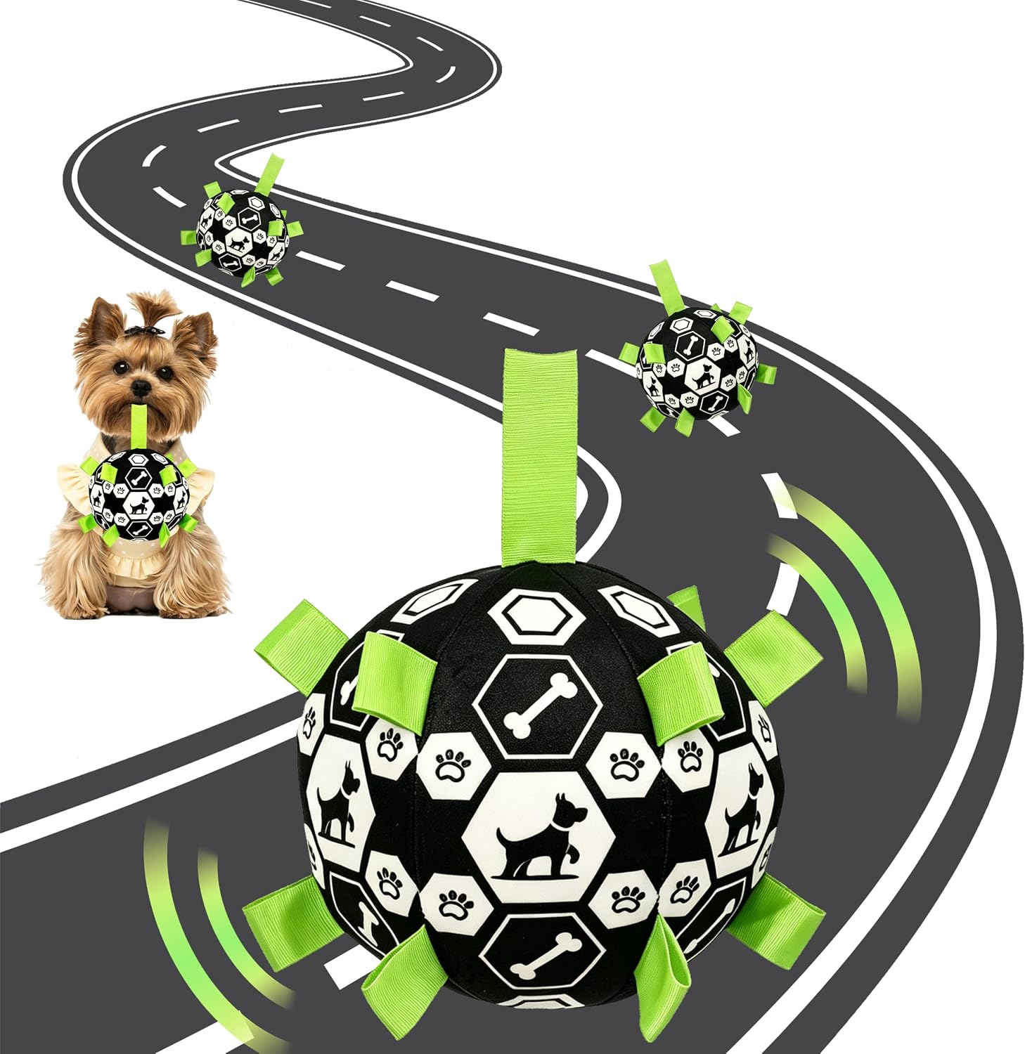Automatic Bouncing Interactive Dog Ball Toy, Rechargeable Moving Soccer Ball with Tear Resistant Straps, Fun Sound Activated Pet Play Ball for Small Medium Dogs, IP54 Waterproof