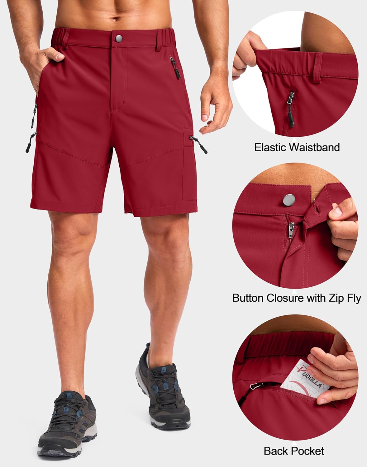 Pudolla Men's Hiking Cargo Shorts 9"/7"/11" Lightweight Outdoor Shorts for Men Trip Golf Camping Casual with 5 Zipper Pockets - Image 3