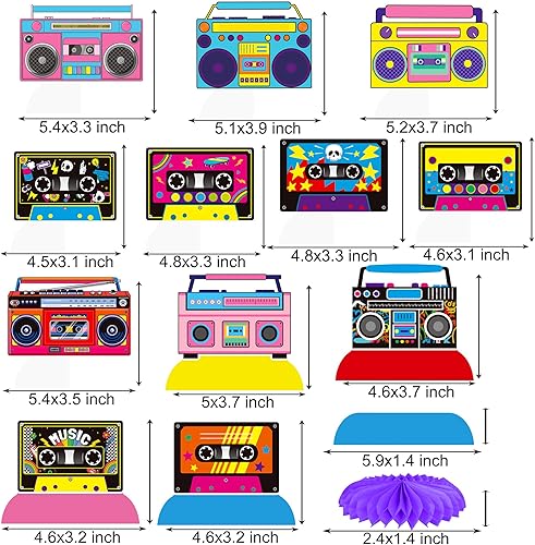 Miniatura 3 de Boom Box and Cassette Tape Centro de mesa de panal de abejas de los años 80 y 90, decoraciones de fiesta de radio, centros de mesa Boombox,