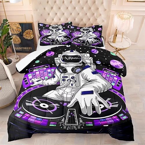 Miniatura 3 de kxry Juego de edredón de galaxia 3D azul y morado, tamaño individual, espacio exterior, cielo estrellado, universo para niñas, adolescentes y niños,