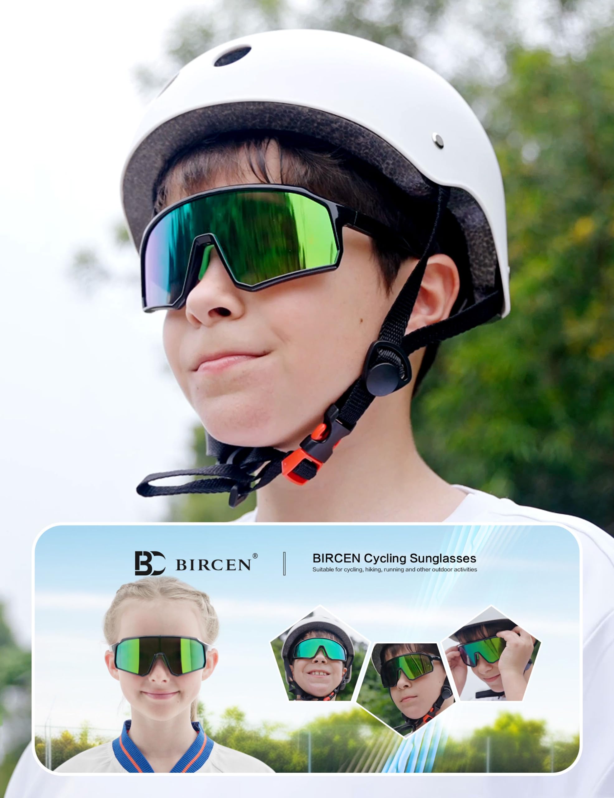 BIRCEN Gafas de sol de béisbol para niños: UV400 para niños, gafas de sol deportivas, softball, ciclismo, para niños y niñas
