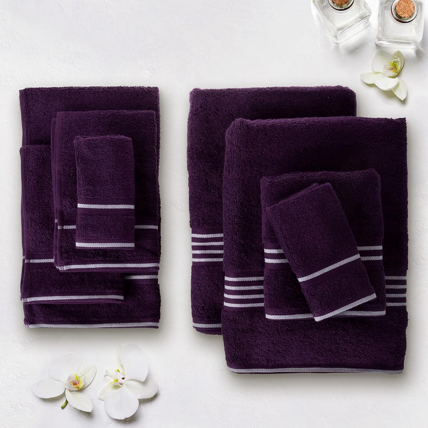 Lavish Home Rio 100% Cotton Towel Set - Eggplant, Medium, 8 Piece
