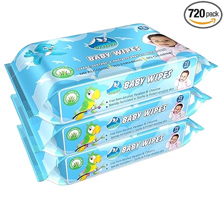 Glider Baby Wet Wipes with Aloe Vera and Vitamin E - 72 Wipes/Pack, (Pack of 10)