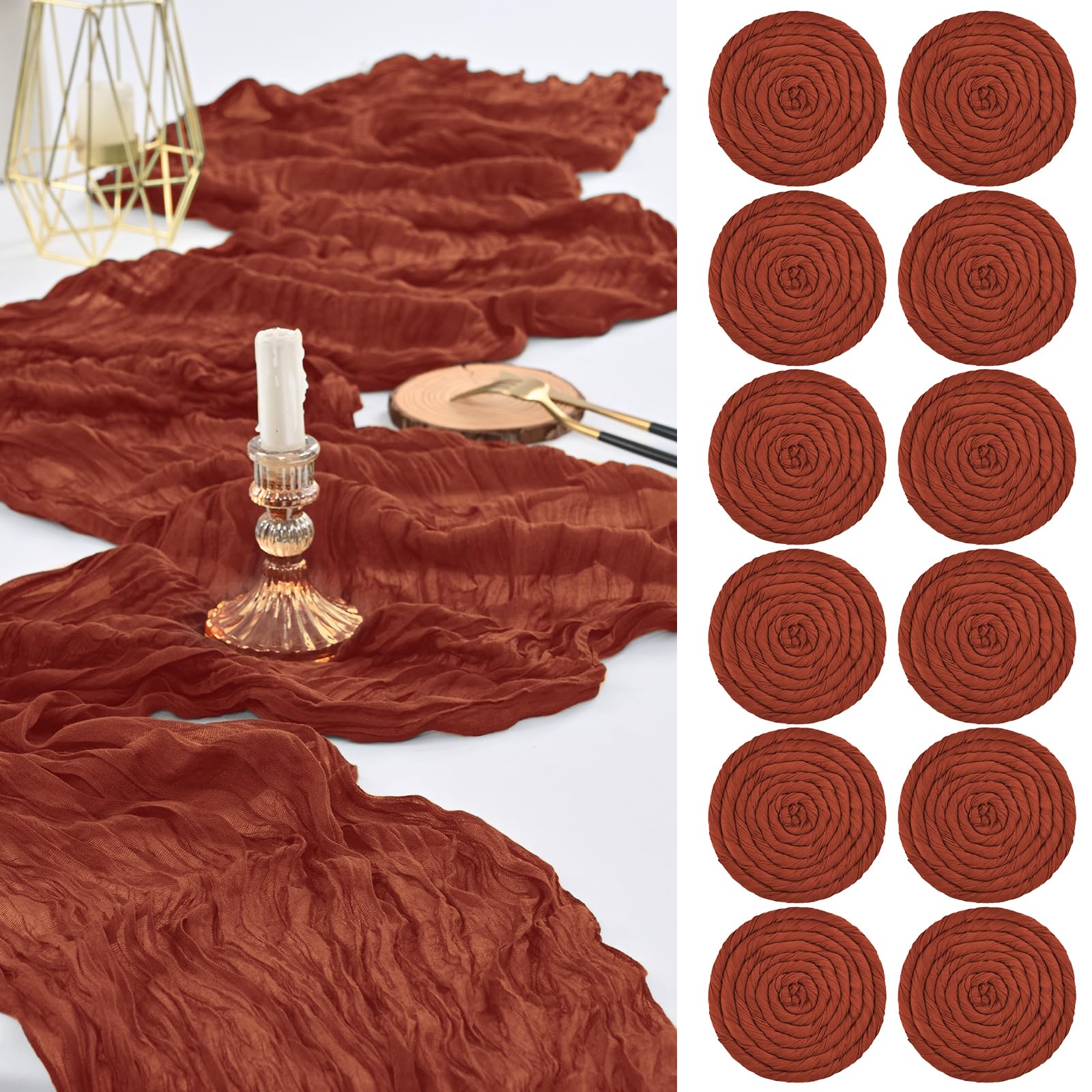 Chemin de table en étamine lot de 12 gaze terracotta pour habiller de grandes tables