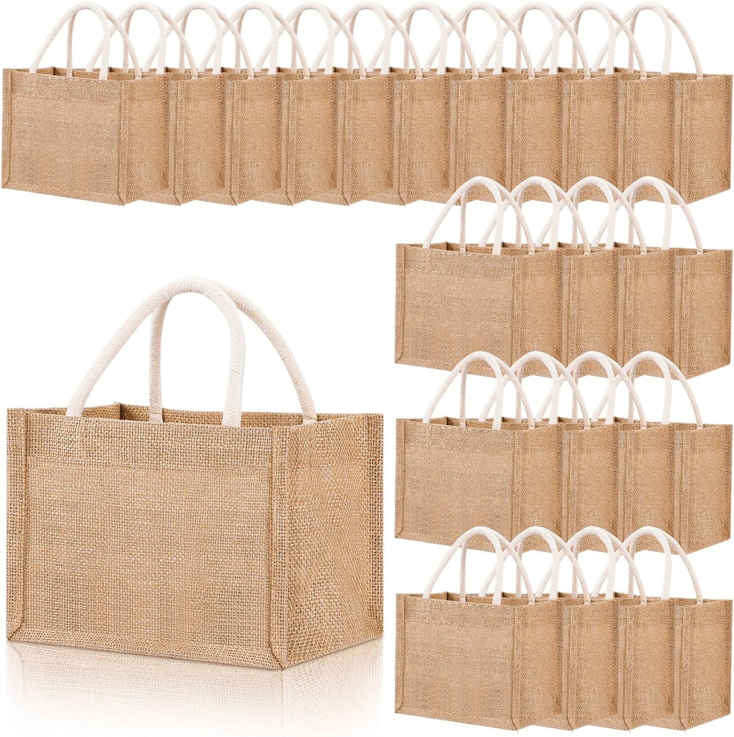Cunno 24 Pcs Burlap Tote Bag Mini Jute Reusable Waterproof Bag with Handles Small Blank Canvas for Wedding Beach DIY Gift(Classic,9.06 x 6.3 x 5.12) Classic 24 Count (Pack of 1)