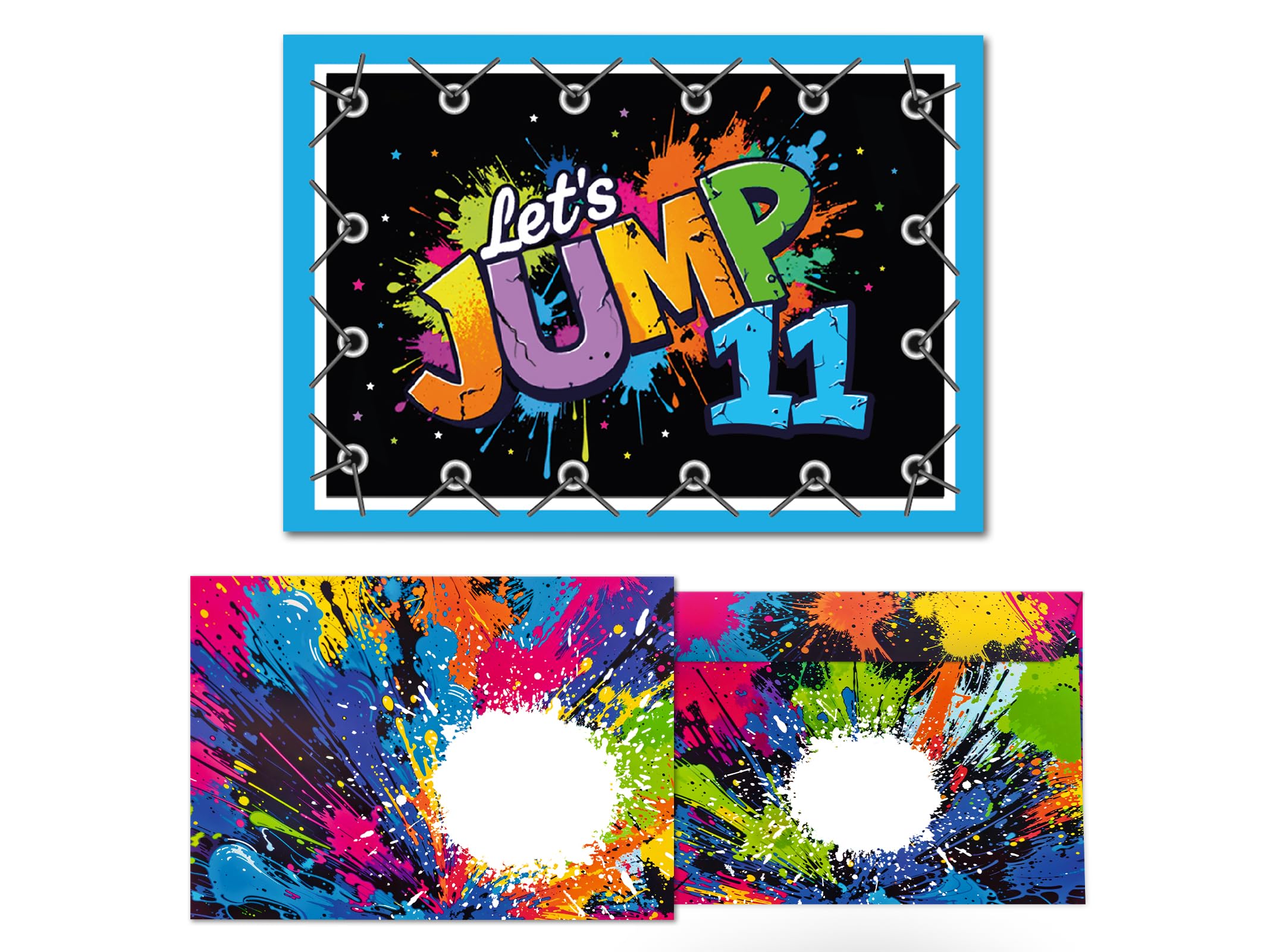 Junaversum 8 Einladungskarten inkl. 8 Umschläge zum 11. Kindergeburtstag Jump Party Mädchen Jungen Kinder coole bunte Einladungen elfte Geburtstag Geburtstagseinladungen Kids