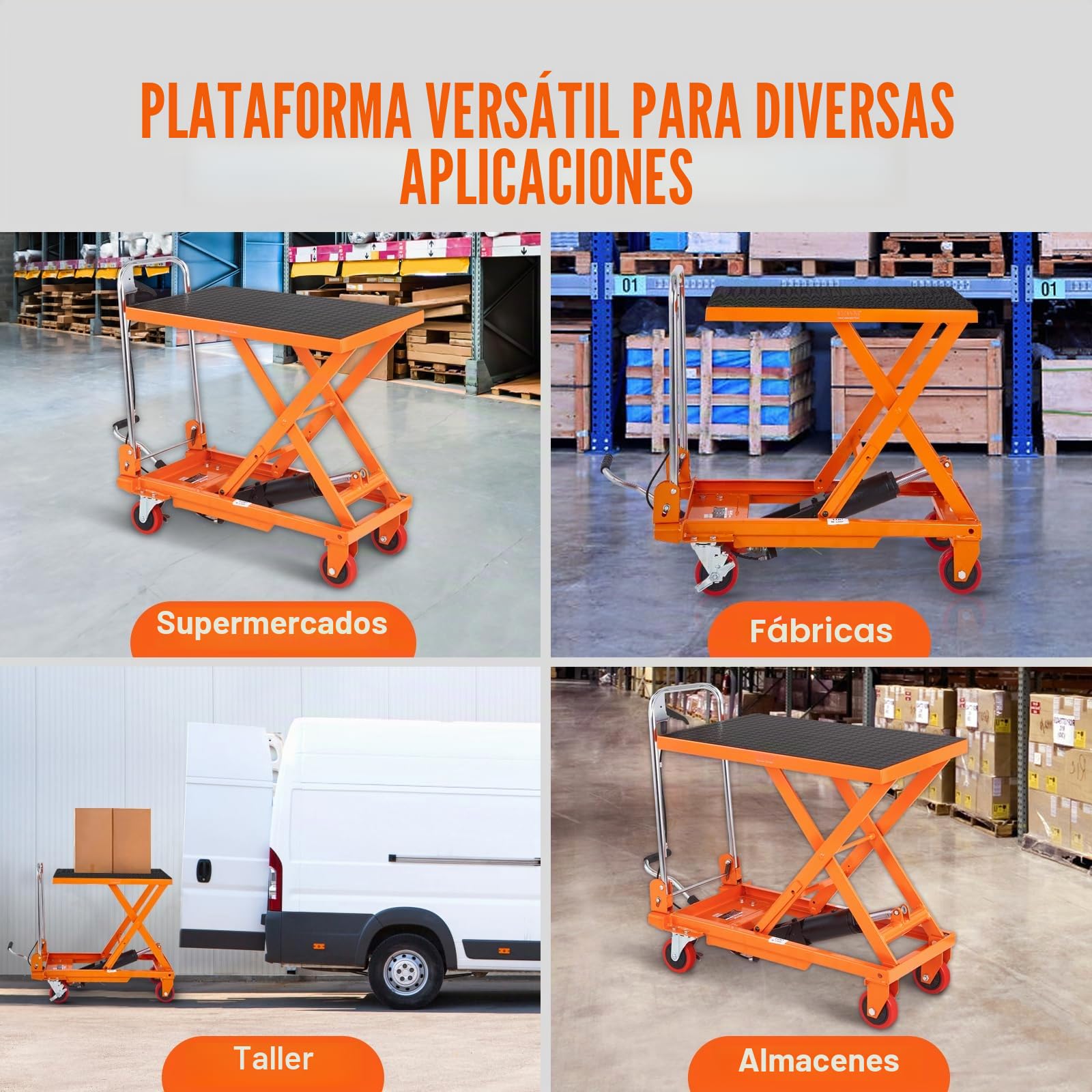 VEVOR TF15 - Carrito de mesa de elevación hidráulica, capacidad de 330 libras, 28.5 pulgadas con 4 ruedas y almohadilla antideslizante, para manejo y transporte de materiales, color naranja