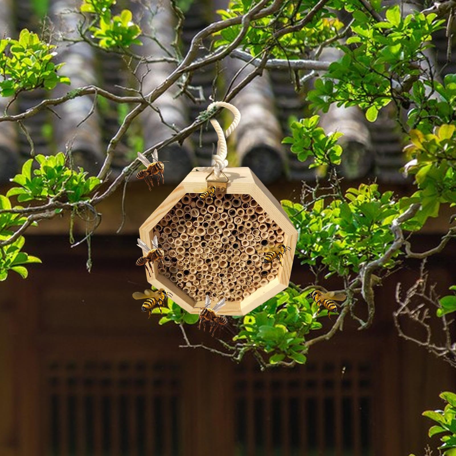 Bienenhäuser für den Garten, bestäubende Bienenhäuser - Holznisthilfe für Wildbienen | Bestäubungspalast, Schmetterlingshaus, Wespenlebensraum für Garten Yard Terrasse