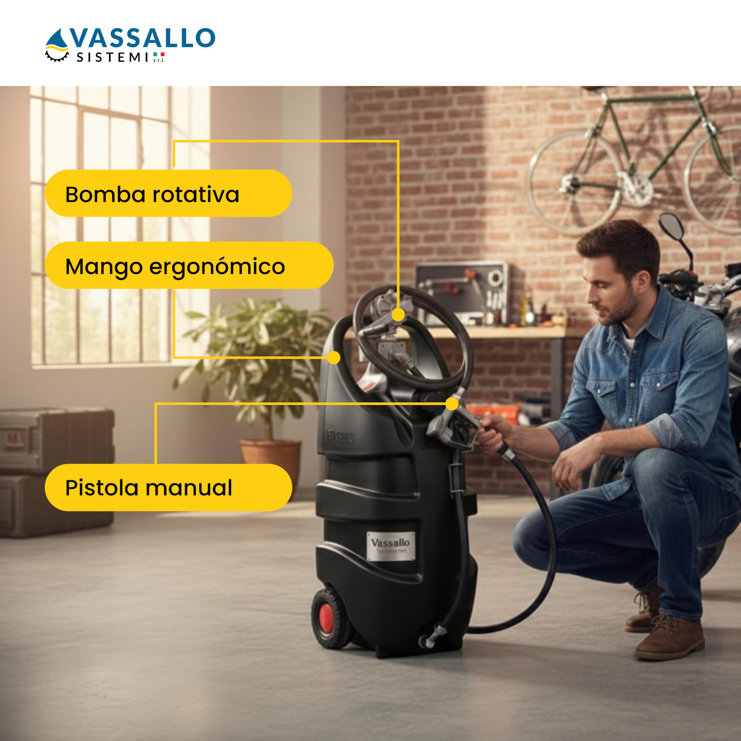 MobiFuel – Tanque de combustible portátil con ruedas para gasolina–Bidón transportable profesional con pistola dispensadora y manguera 3m – Almacenamiento seguro para embarcaciones, jardinería y obras
