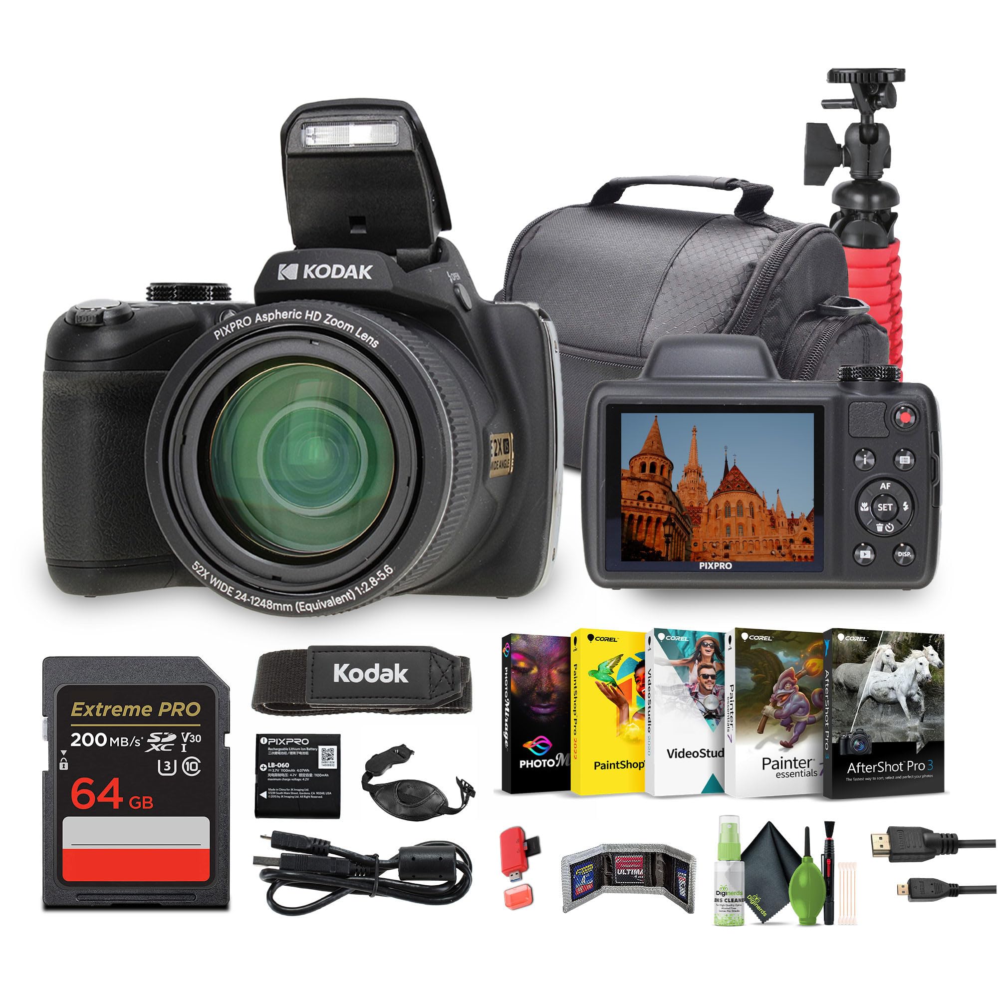 Kodak PIXPRO Astro Zoom AZ528 16MP Vlogging Digital Camera (Black) with 52x Optical Zoom 24mm Wide Angle Lens Bundle Including 64GB Memory Card + Vlogger Tripod + Lens Cleaning Ki + More Accessories-image-22