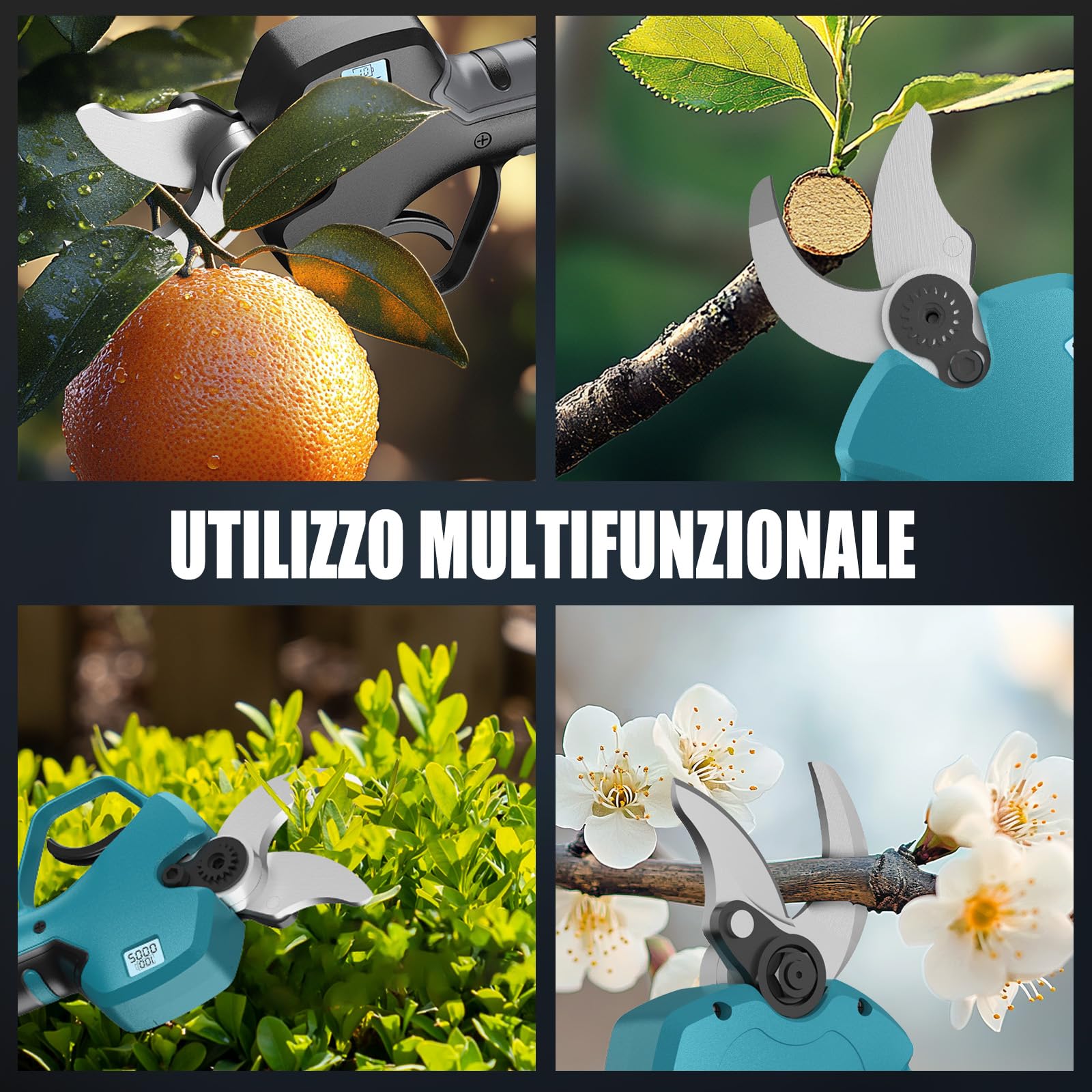 40 mm Forbici Potatura a Batteria, Cesoie Potatura Elettriche Professionali con 2x2000mAh Batterie, Motore Brushless, LCD Display, Forbice Elettrica Potatura per Giardinaggio