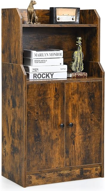 COSTWAY Wooden Storage Cabinet, Industrial Floor Standing Cupboard Sideboard with Open Compartments, Adjustable Shelf and Doors, Home Living Room Entryway Hallway Display Organiser Unit