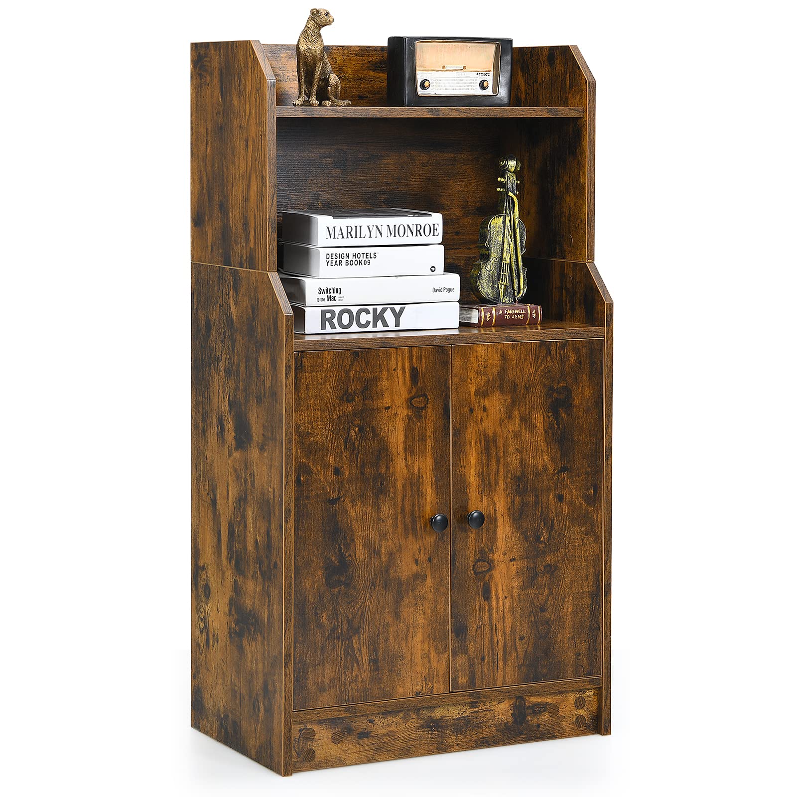 Buy Tangkula Rustic Bookcase, Storage with 2 Open Shelves and 2