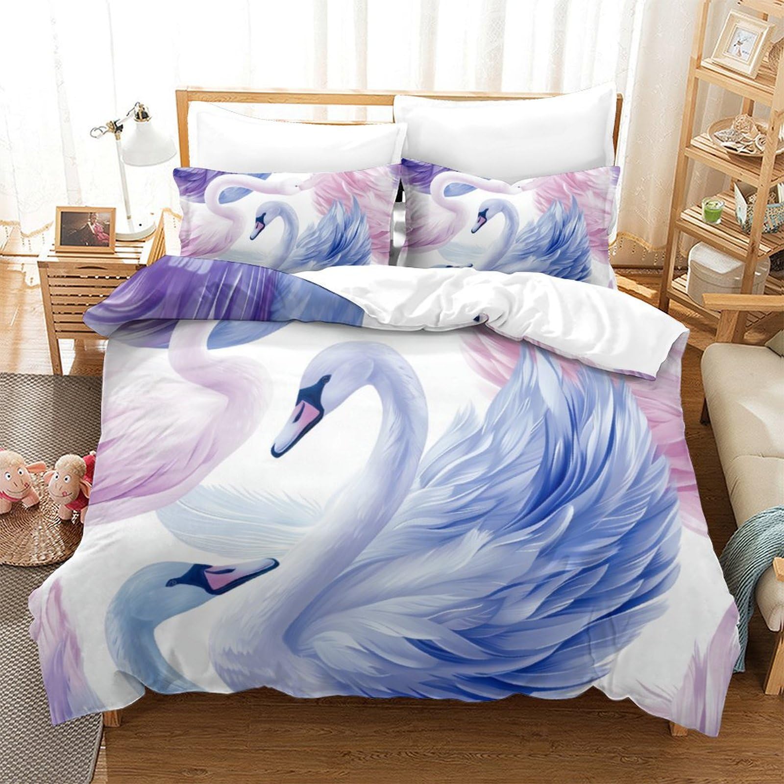 Ensemble De Literie Cygne 3D Respirant et Anti-Plis pour un Sommeil Grand Confort Super King