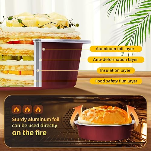 Vista 154 de Beasea Latas desechables para tartas de 4 pulgadas, paquete de 50 mini sartenes con tapas, molde de aluminio dorado de 8 onzas, moldes para tartas